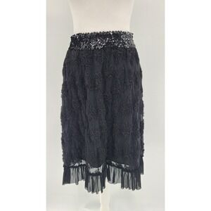 Whimsigoth Fairy Sheer Mesh Overlay Floral Womens Skirt Size Small Black Sequins